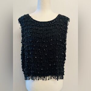 Rare 50s 60s  Black Fringe Beaded Top / Midcentury , Vintage size M